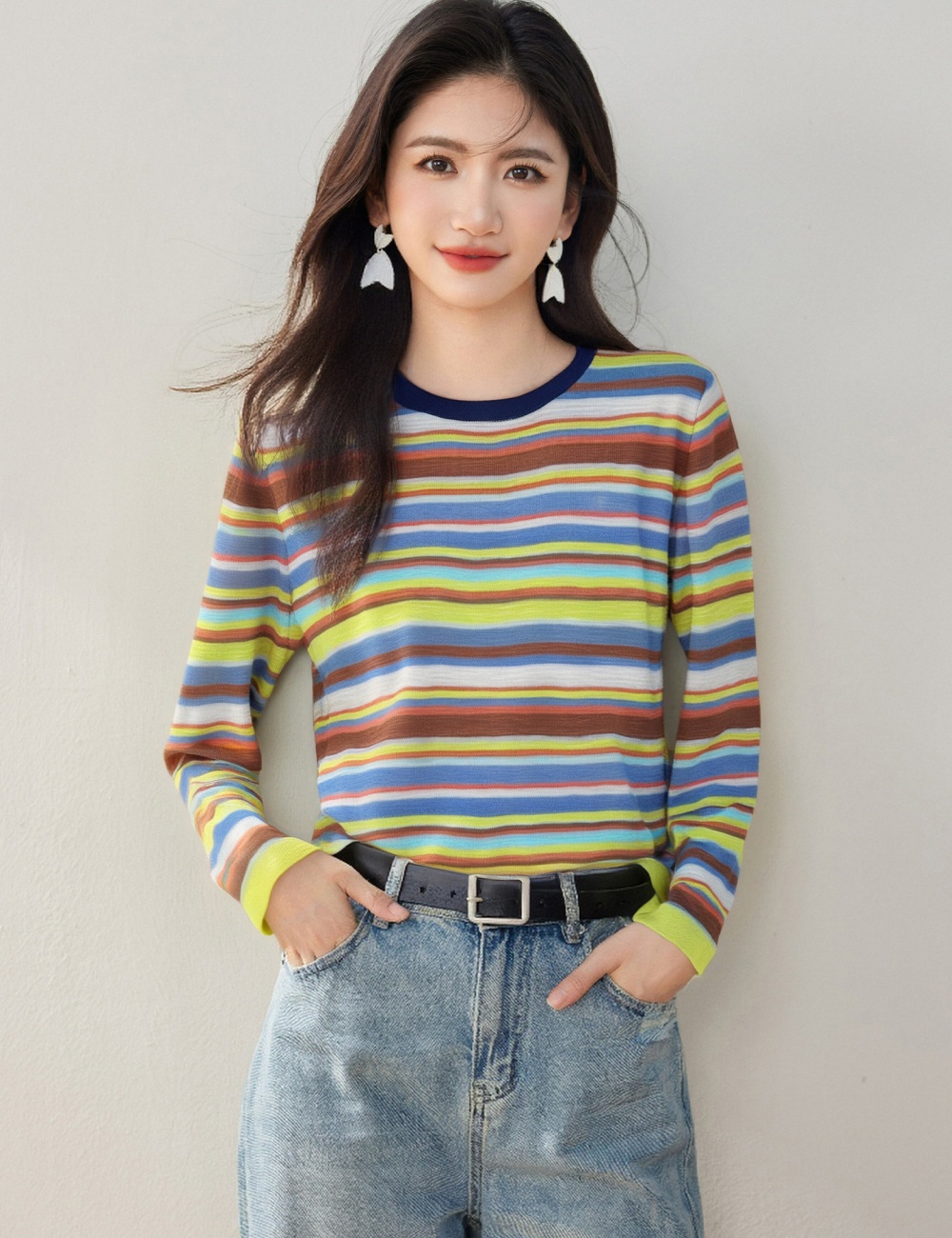 Niche mixed colors loose tops slim long sleeve shirts for women