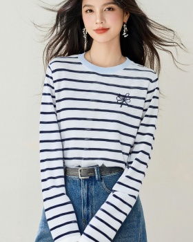 Korean style stripe tops all-match bottoming shirt