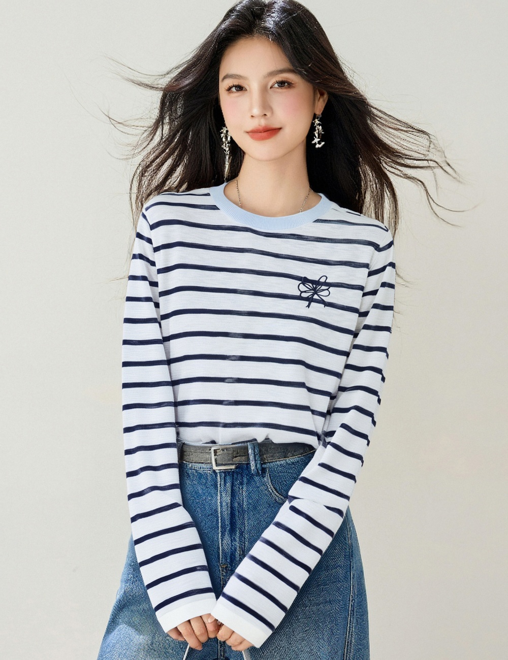 Korean style stripe tops all-match bottoming shirt