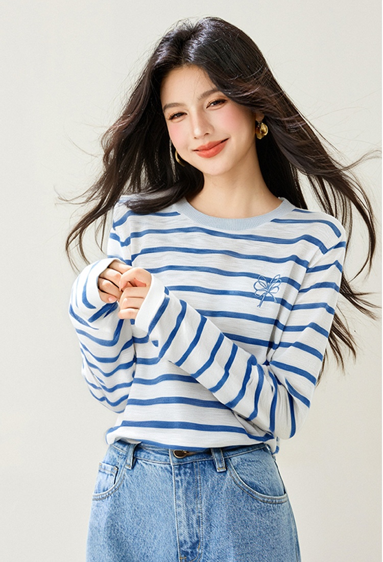 Korean style stripe tops all-match bottoming shirt