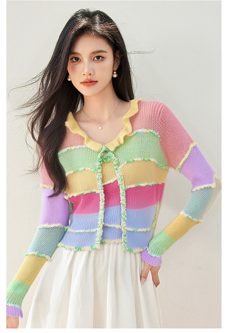 Rainbow knitted sweet tops short mohair cardigan for women