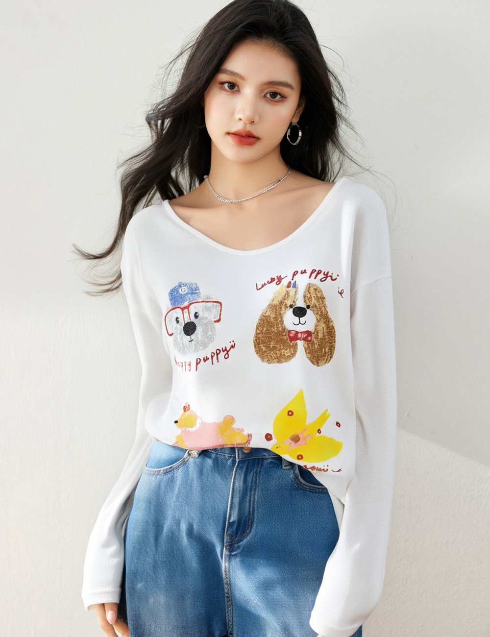 Sunscreen loose long sleeve printing niche smock
