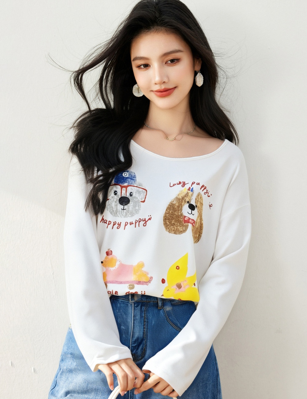 Sunscreen loose long sleeve printing niche smock