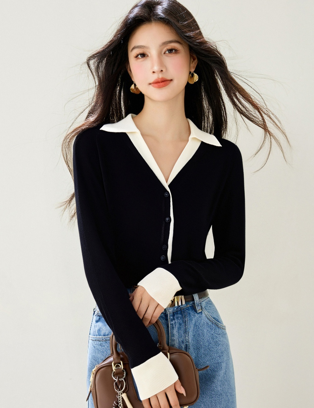 Small autumn cardigan knitted tops for women