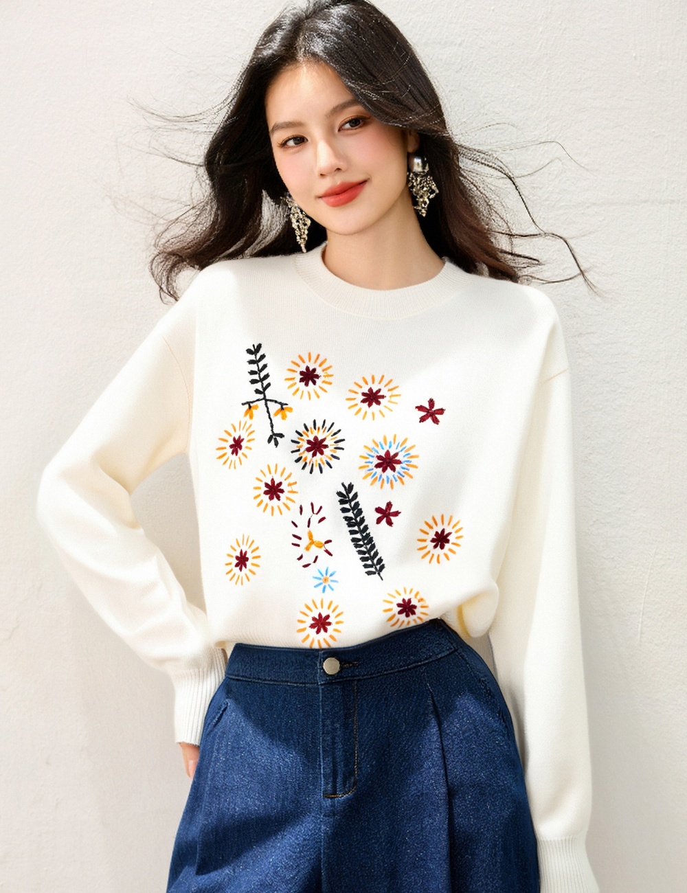 Jacquard sweater autumn and winter doll shirt for women