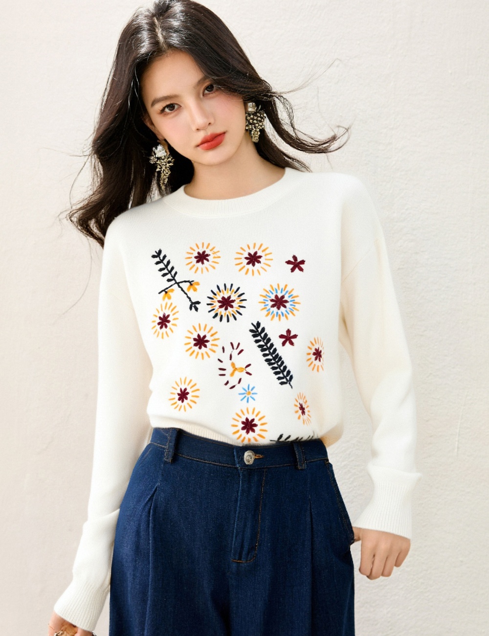 Jacquard sweater autumn and winter doll shirt for women