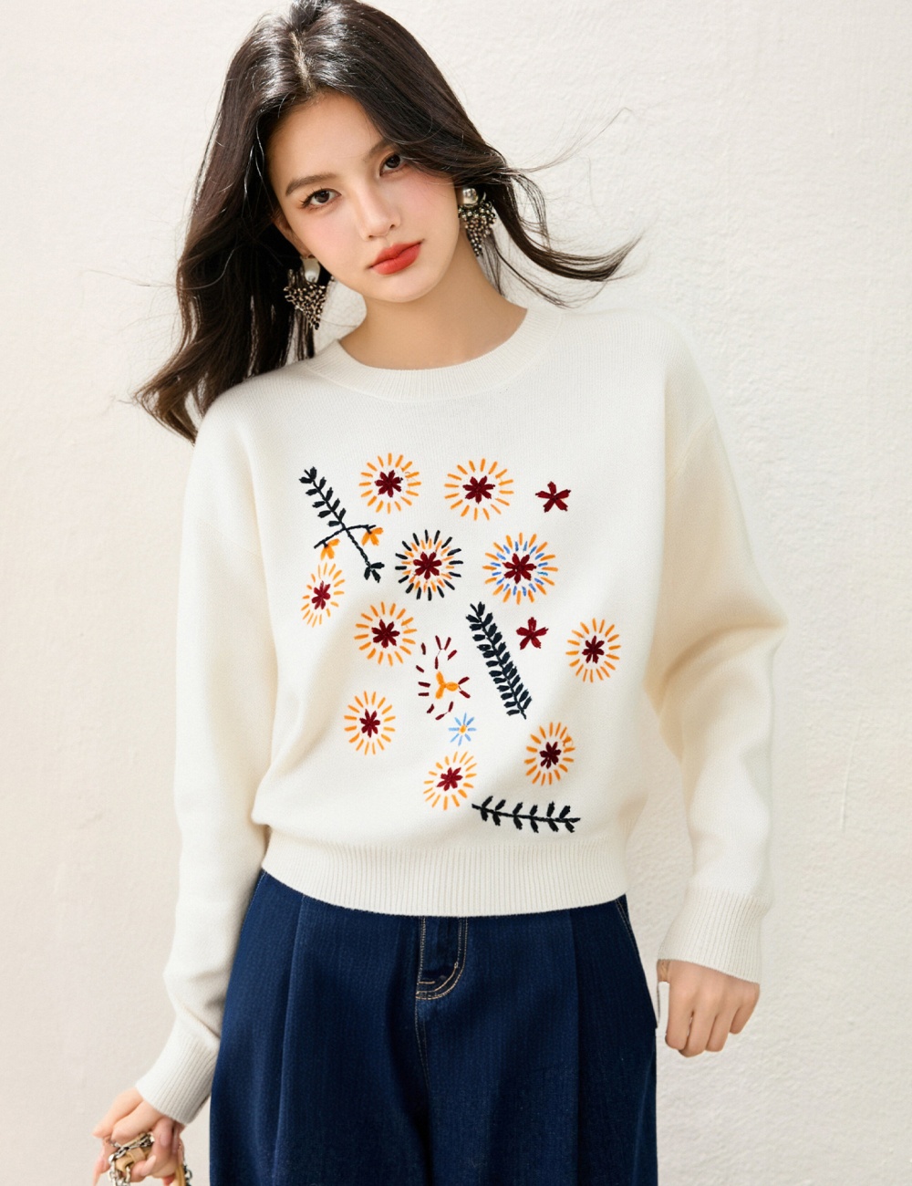 Jacquard sweater autumn and winter doll shirt for women