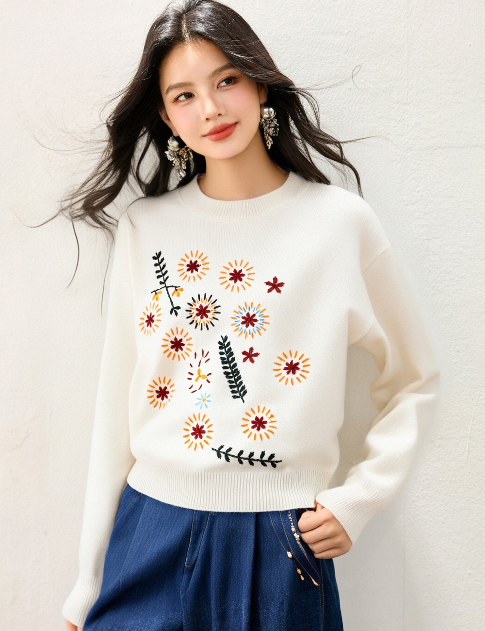 Jacquard sweater autumn and winter doll shirt for women