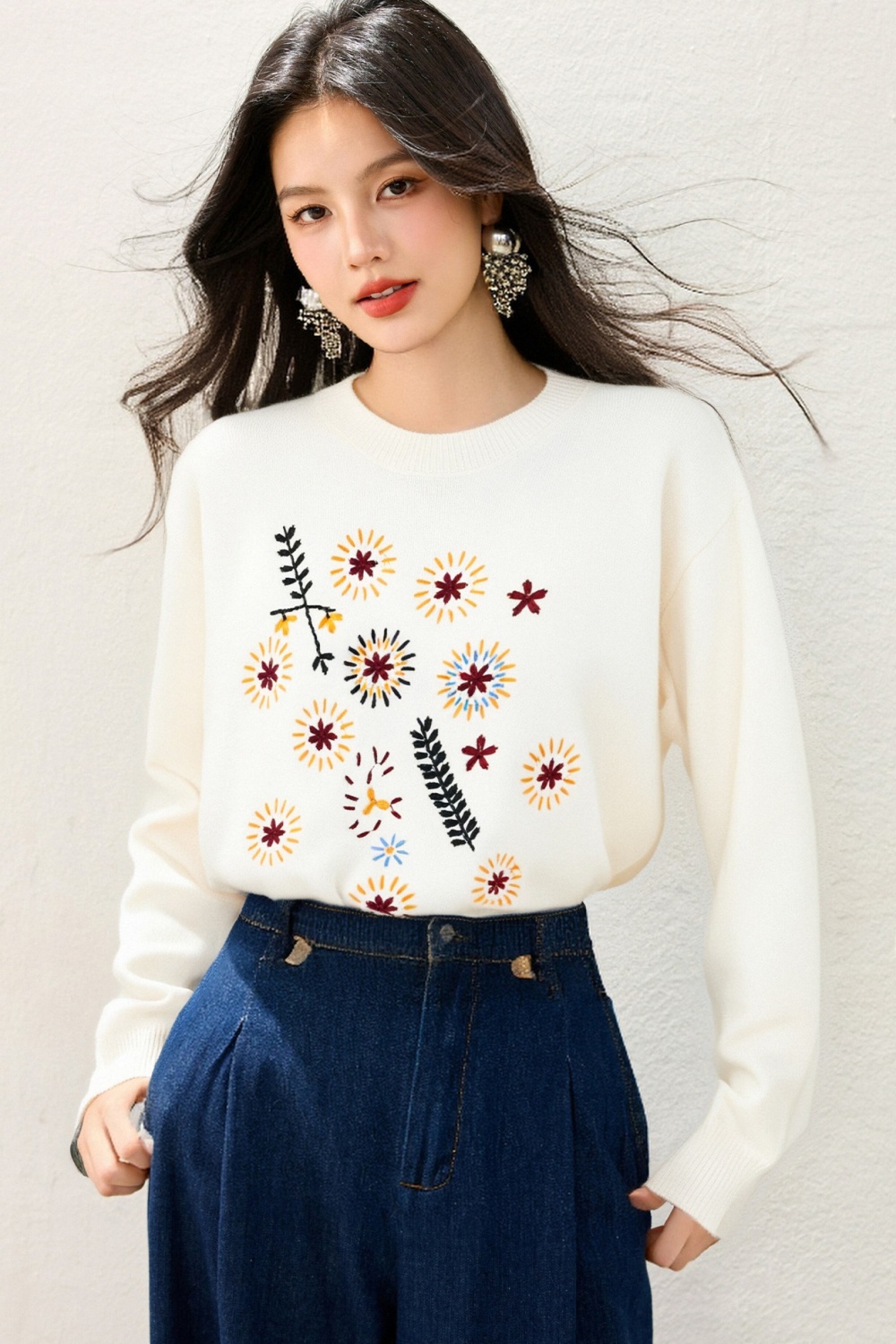 Jacquard sweater autumn and winter doll shirt for women