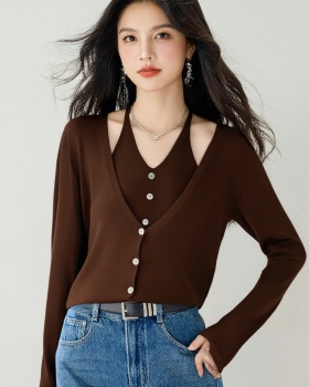 Temperament thin long sleeve sweater V-neck wool tops