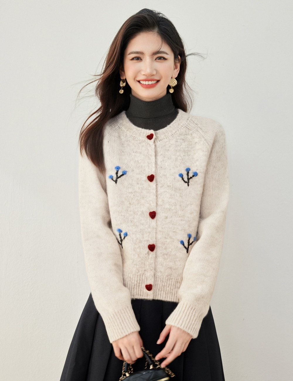 Thick autumn and winter coat colors heart buckle braid