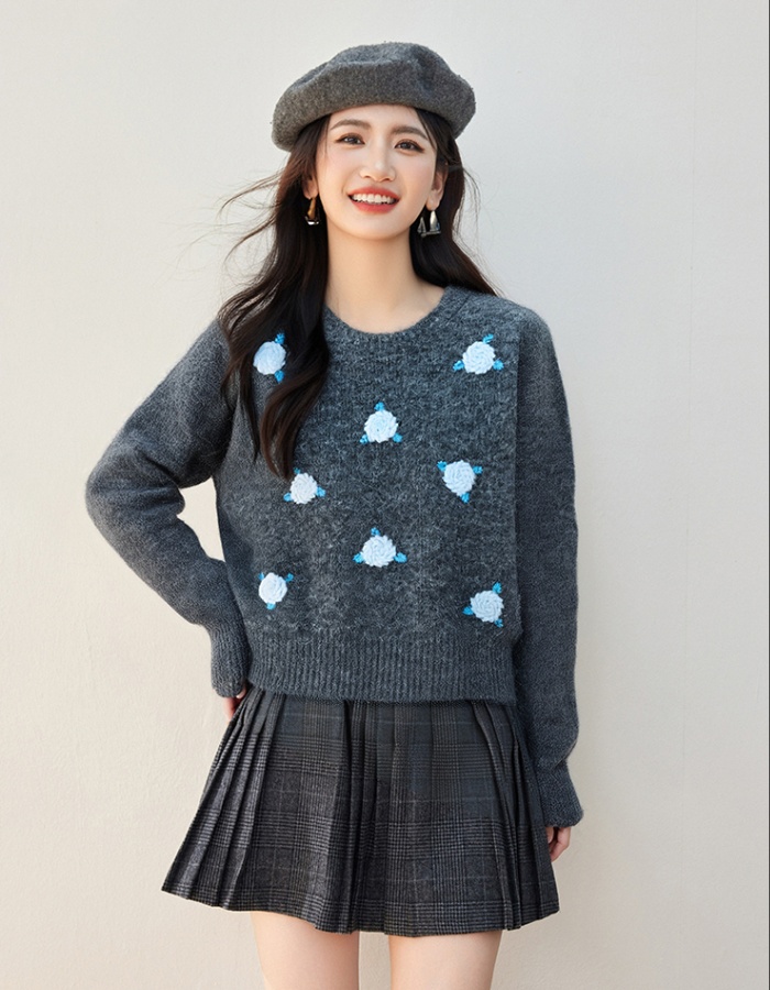 Slim embroidery colors stereoscopic sweater for women