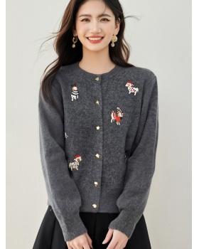 Knitted stars buckle coat embroidery sweater