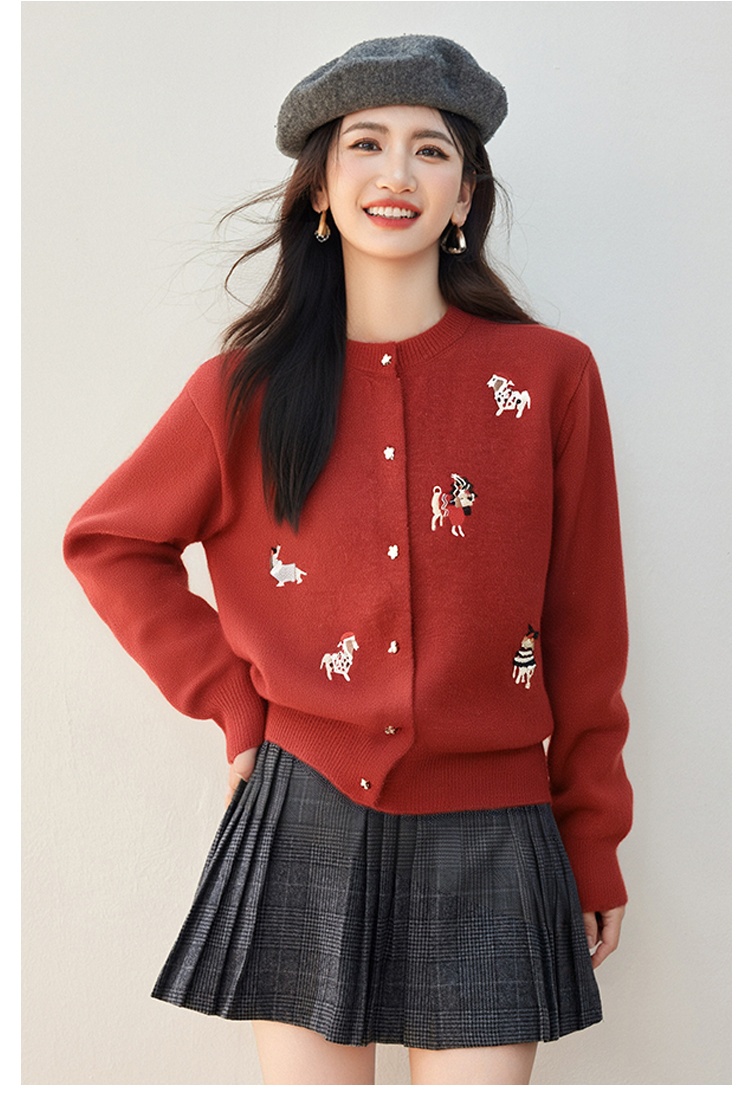 Knitted stars buckle coat embroidery sweater
