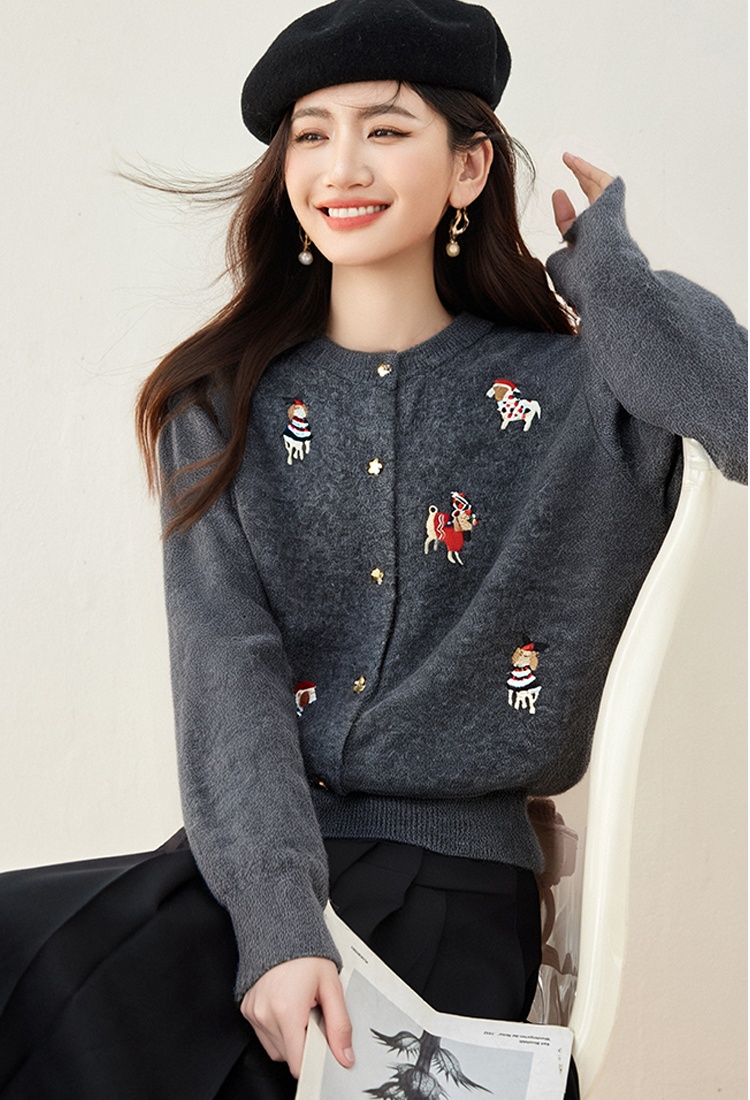 Knitted stars buckle coat embroidery sweater