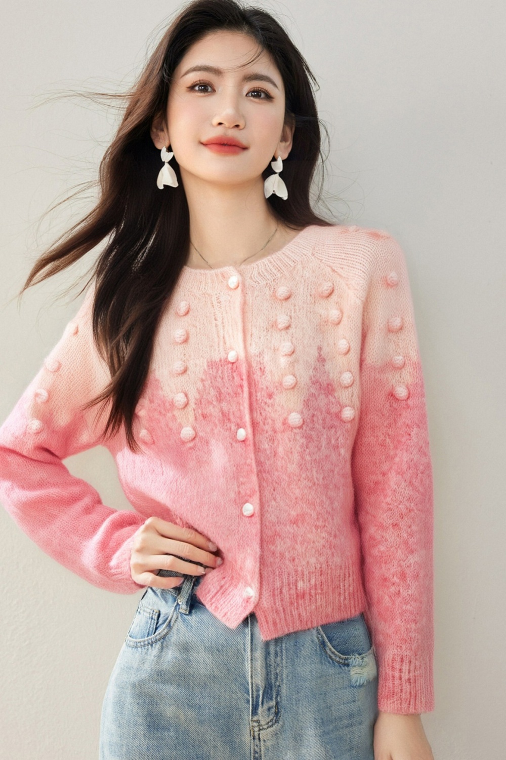 Knitted autumn and winter loose coat gradient lazy sweater