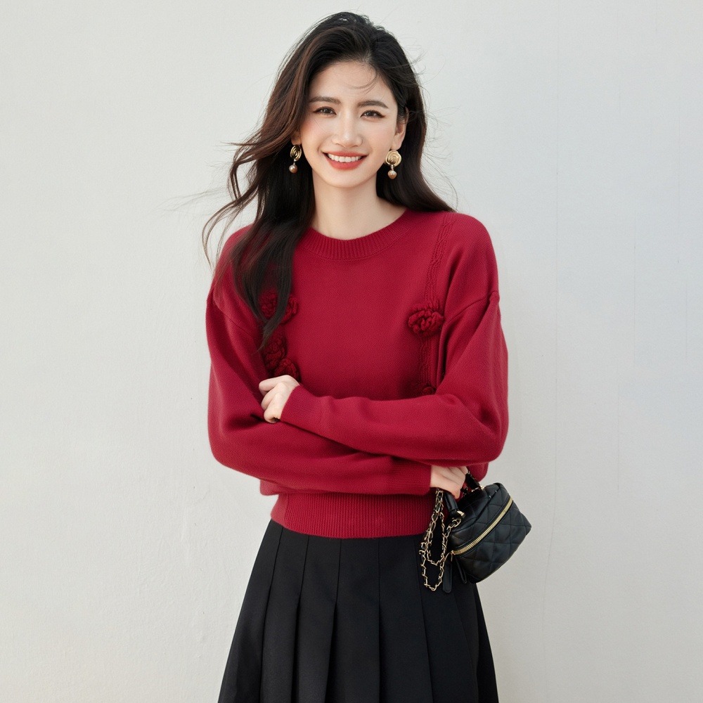 Long sleeve autumn pullover sweater loose rose tops