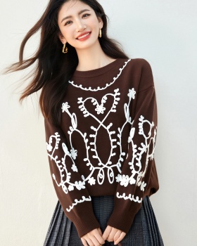 Autumn loose pattern tops pullover retro long sleeve sweater