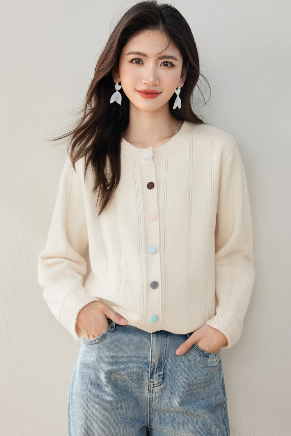 Colors long sleeve unique sweater Korean style line tops