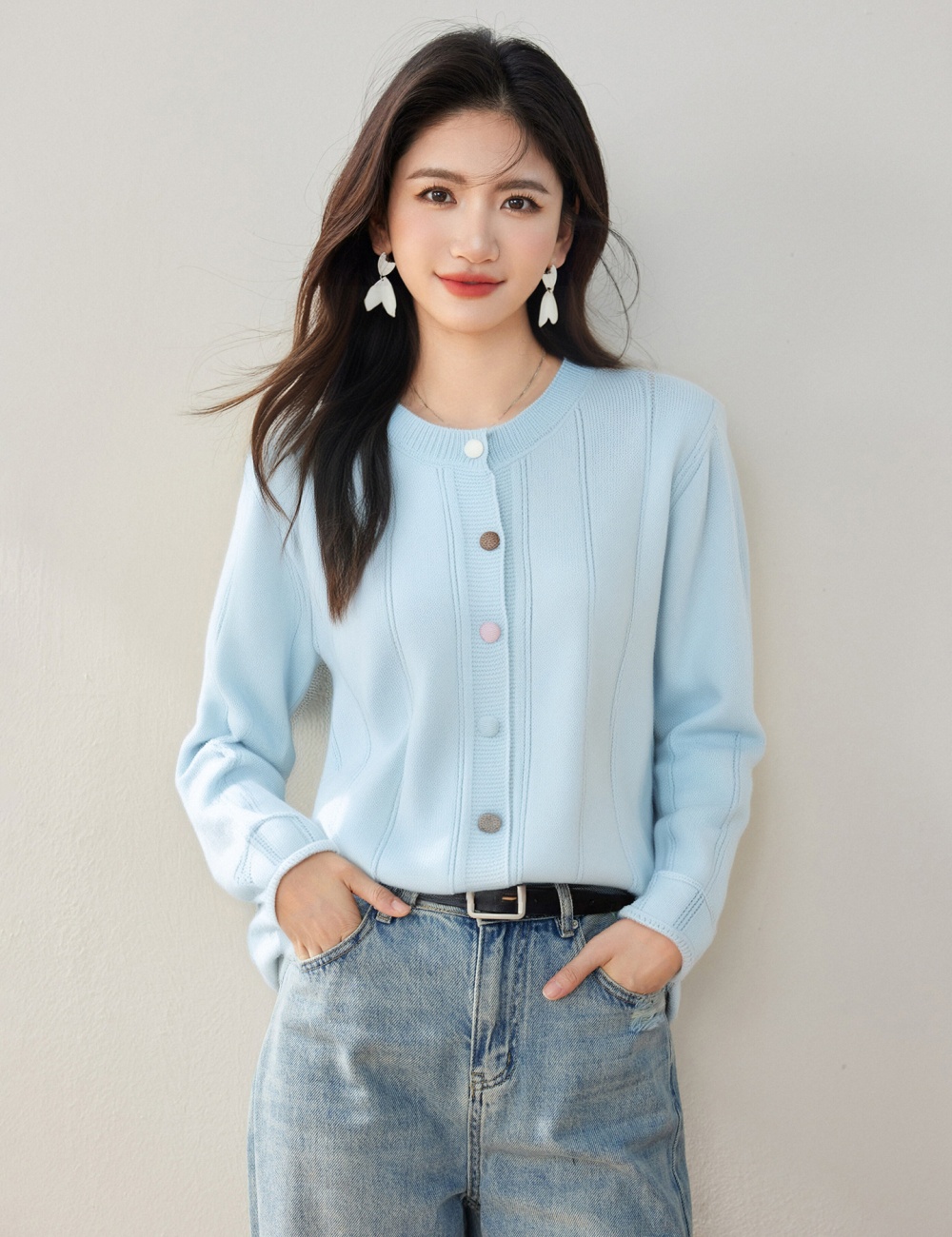 Colors long sleeve unique sweater Korean style line tops