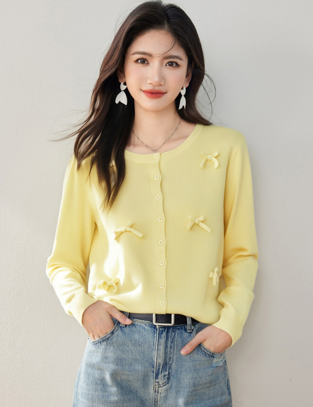 Round neck unique tops loose cardigan for women