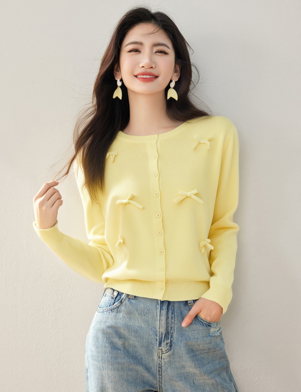 Round neck unique tops loose cardigan for women