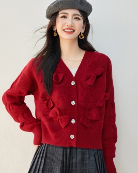 Bow all-match coat chanelstyle knitted cardigan