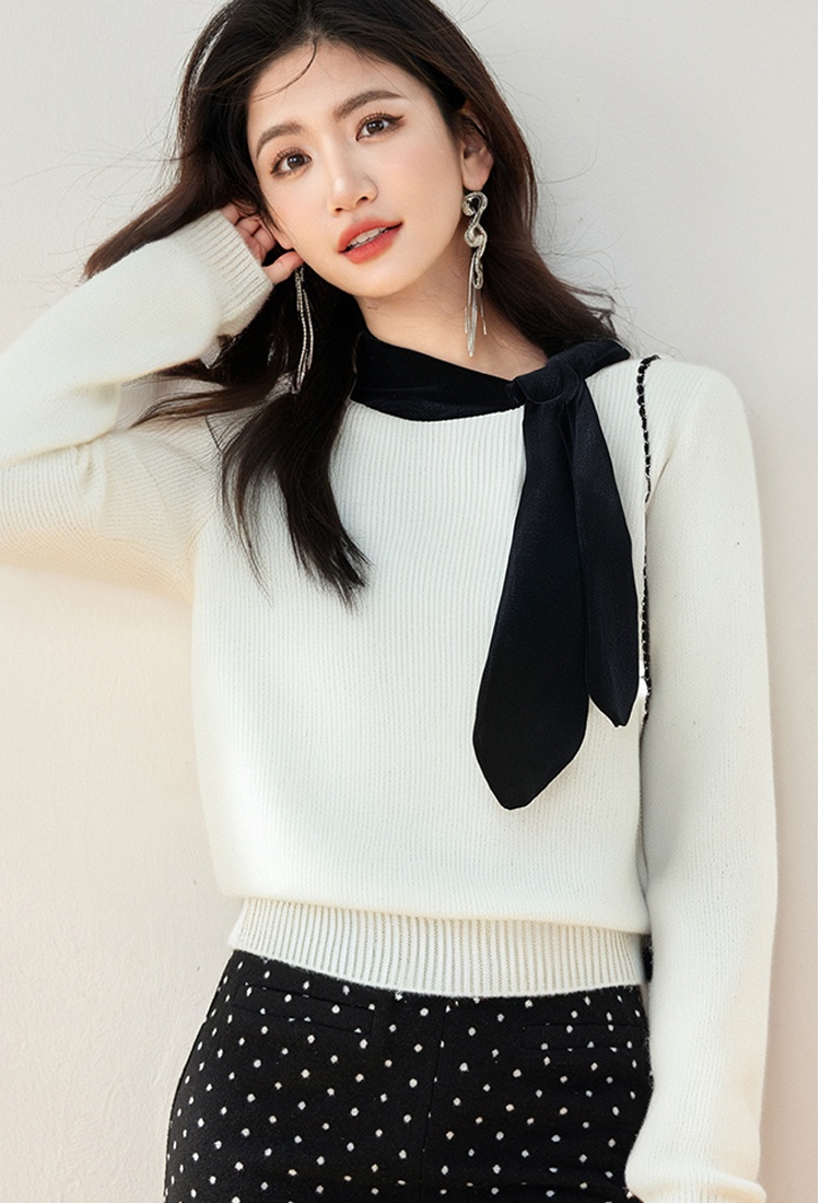 Lazy bottoming pullover loose bow sweater for women