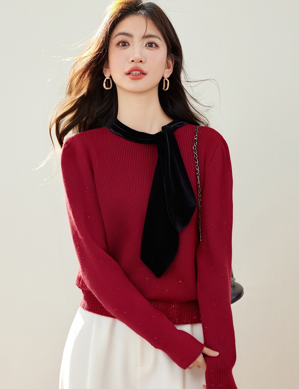 Lazy bottoming pullover loose bow sweater for women