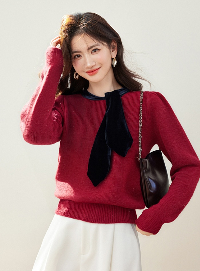 Lazy bottoming pullover loose bow sweater for women