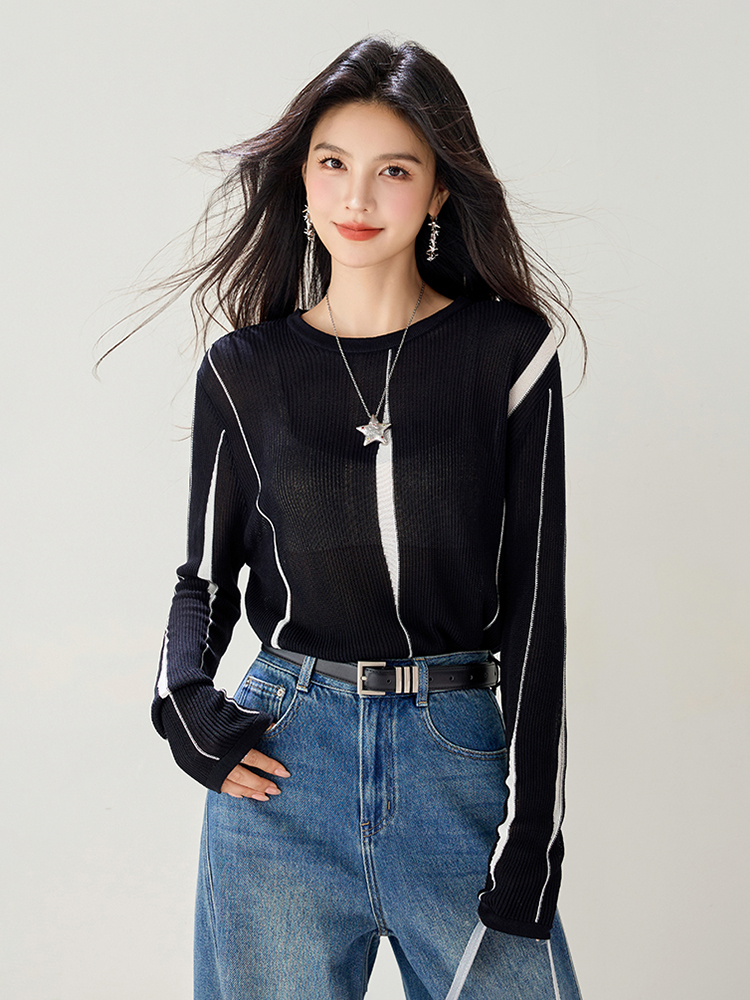 Irregular hem autumn hollow long sleeve sweater