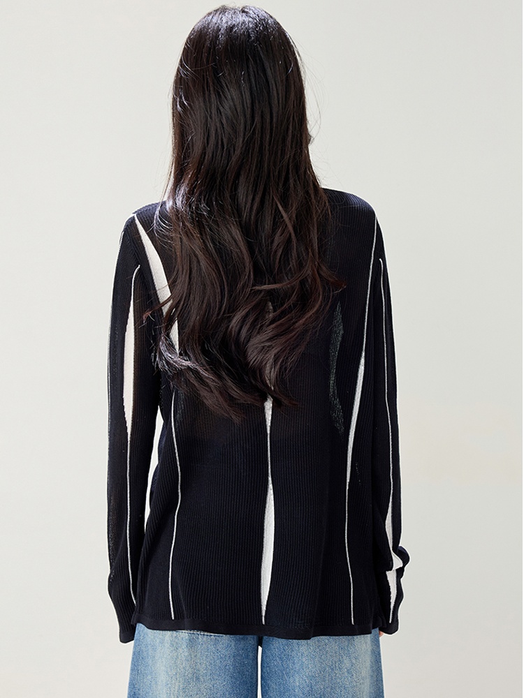 Irregular hem autumn hollow long sleeve sweater