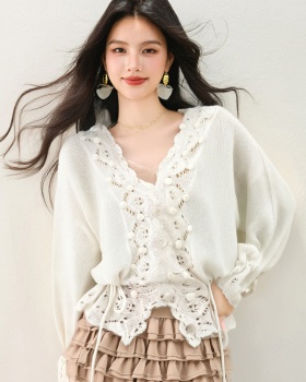 Drawstring France style niche sweater for women