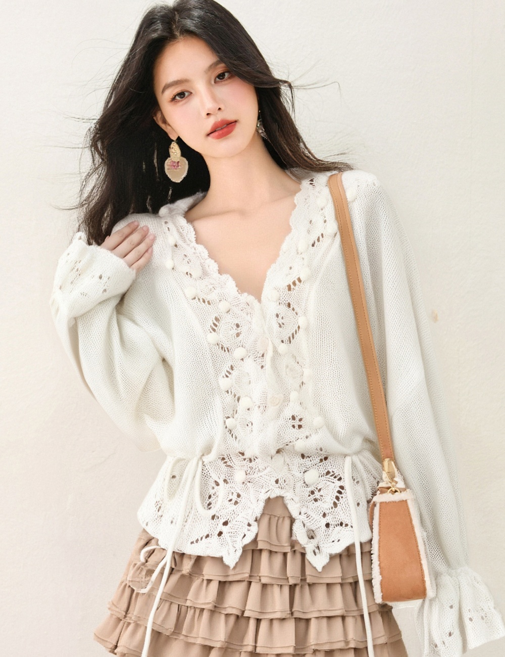 Drawstring France style niche sweater for women