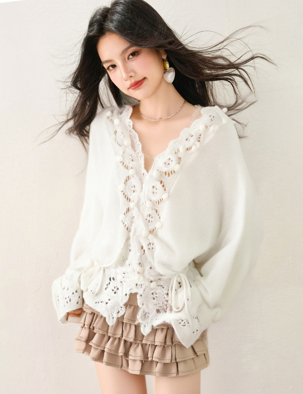 Drawstring France style niche sweater for women