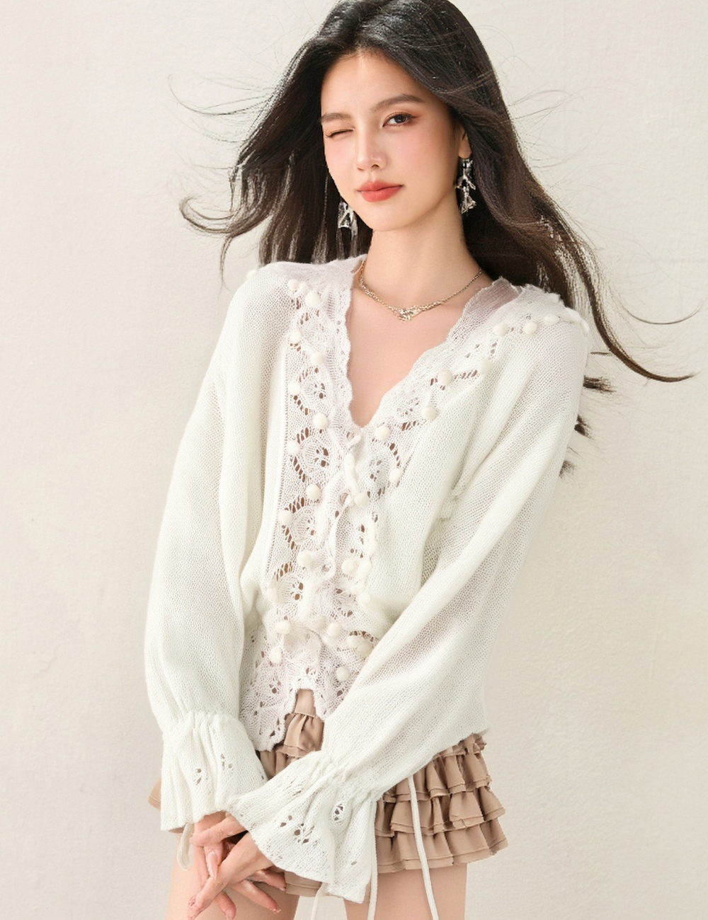 Drawstring France style niche sweater for women