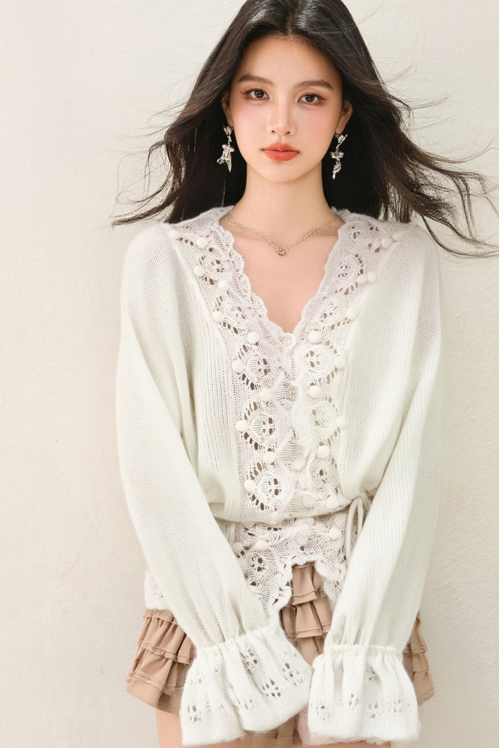 Drawstring France style niche sweater for women