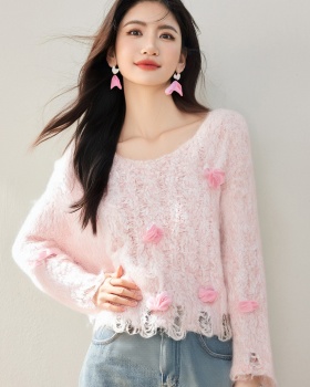 Flowers all-match tops fashion stereoscopic sweater