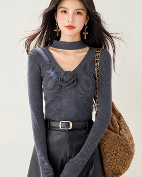 Bottoming hollow autumn sweater rose retro halter tops for women