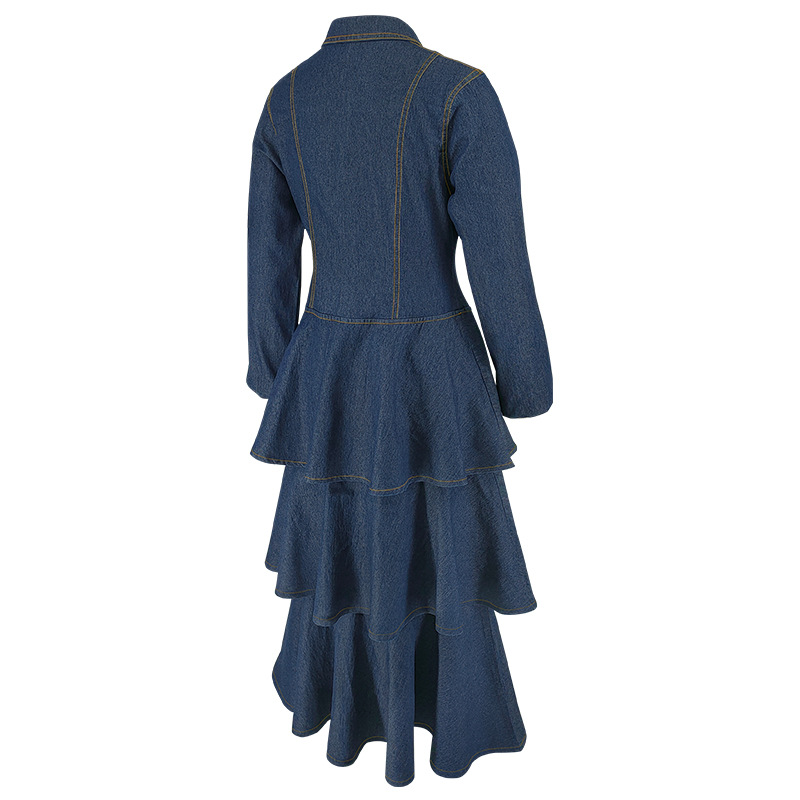 Long sleeve cake lapel denim long dress