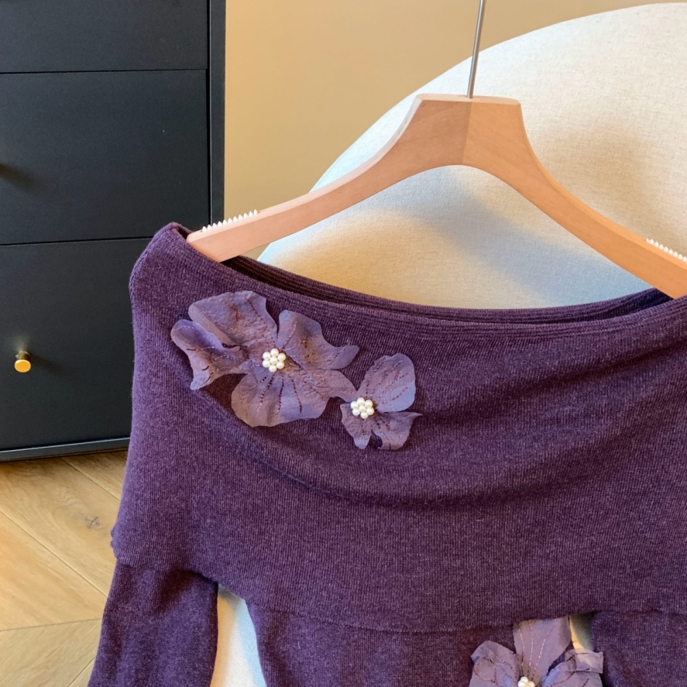 Horizontal collar tops France style bottoming shirt