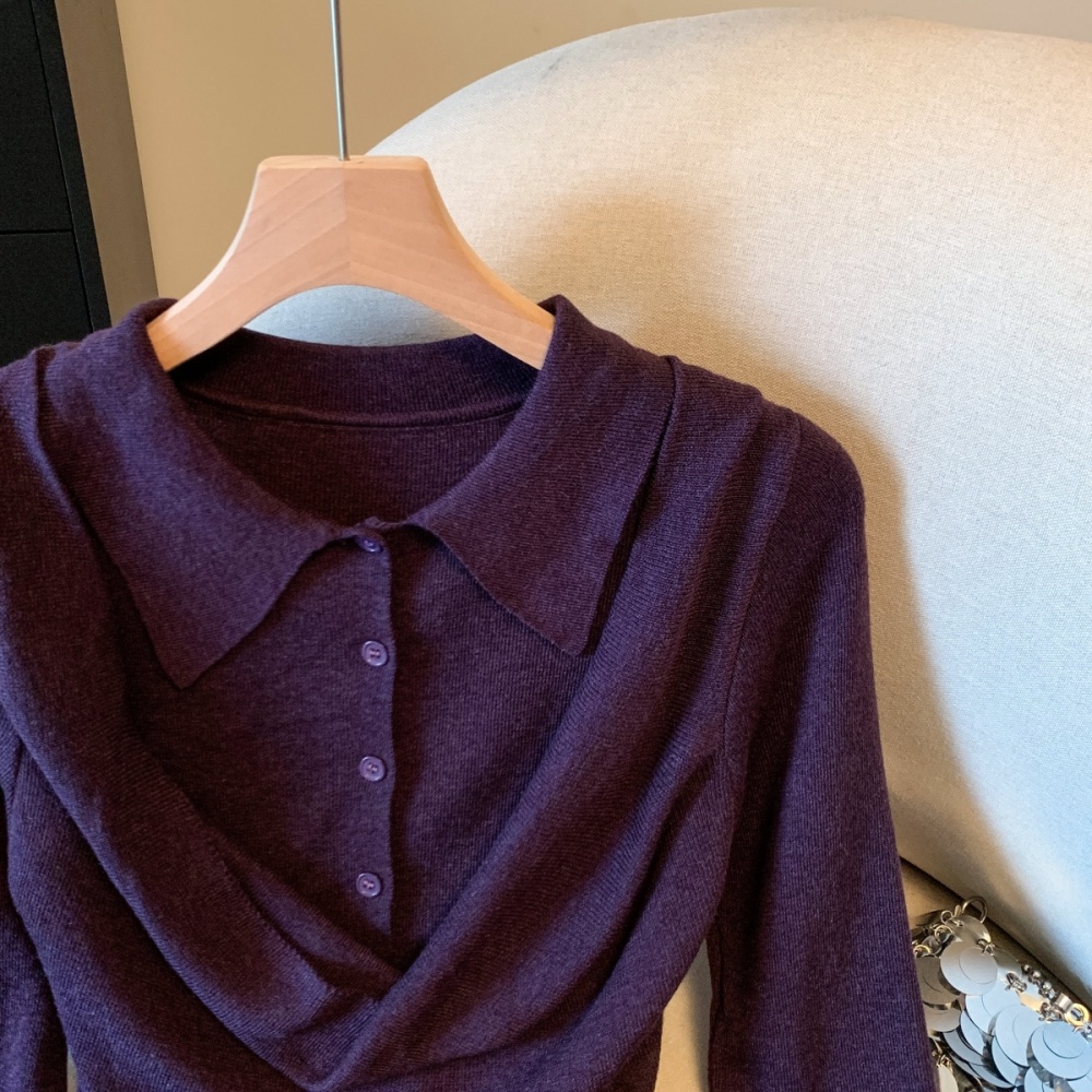 Autumn slim sweater spicegirl Pseudo-two tops for women