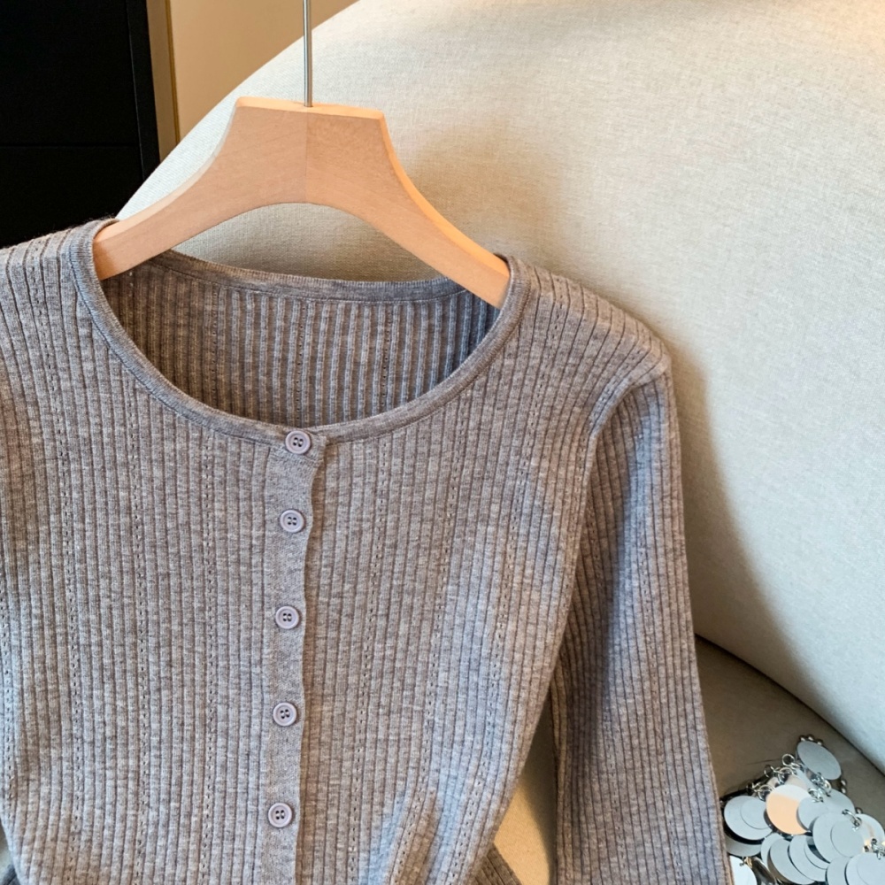 Inside the ride splice knitted tops long sleeve buckle cardigan