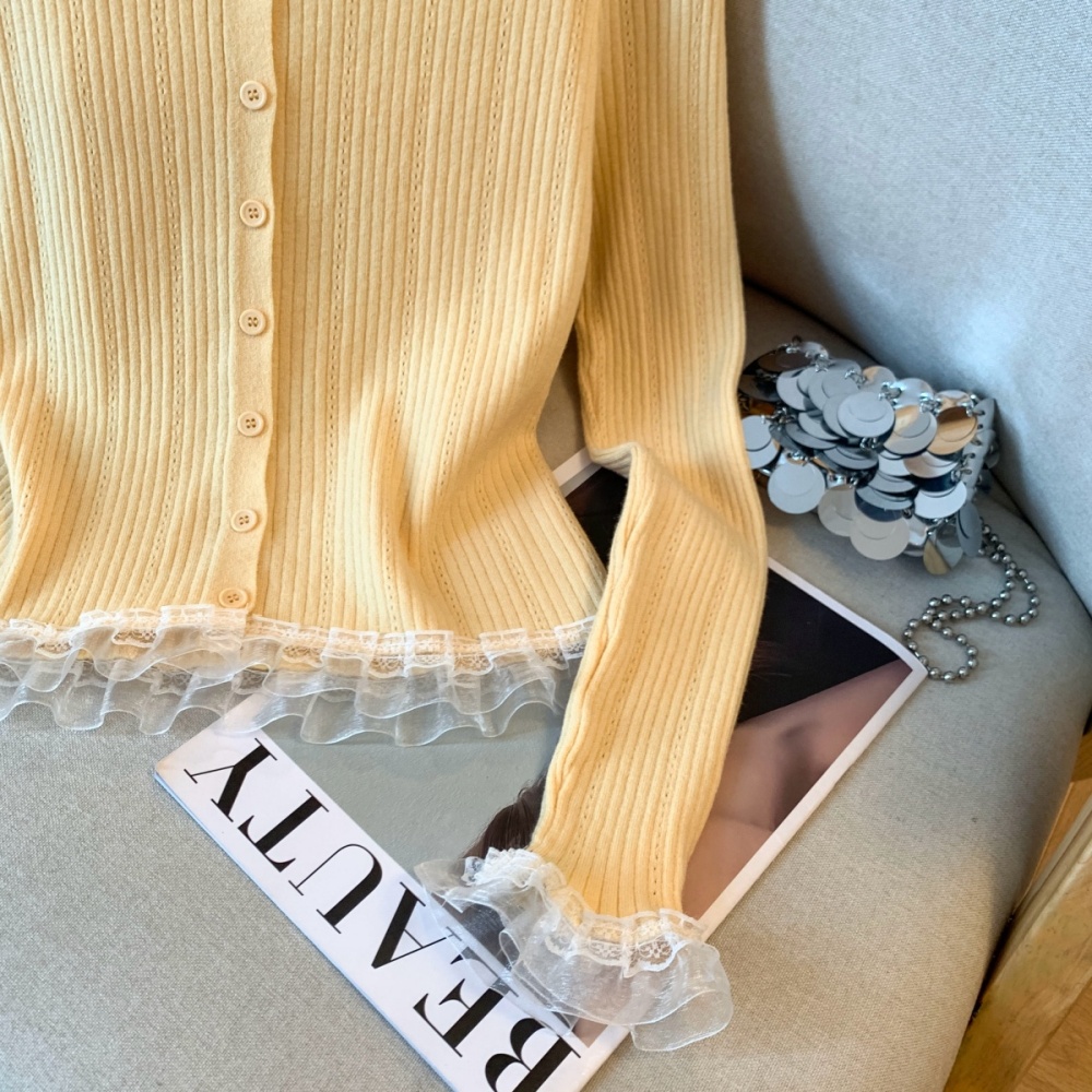 Inside the ride splice knitted tops long sleeve buckle cardigan