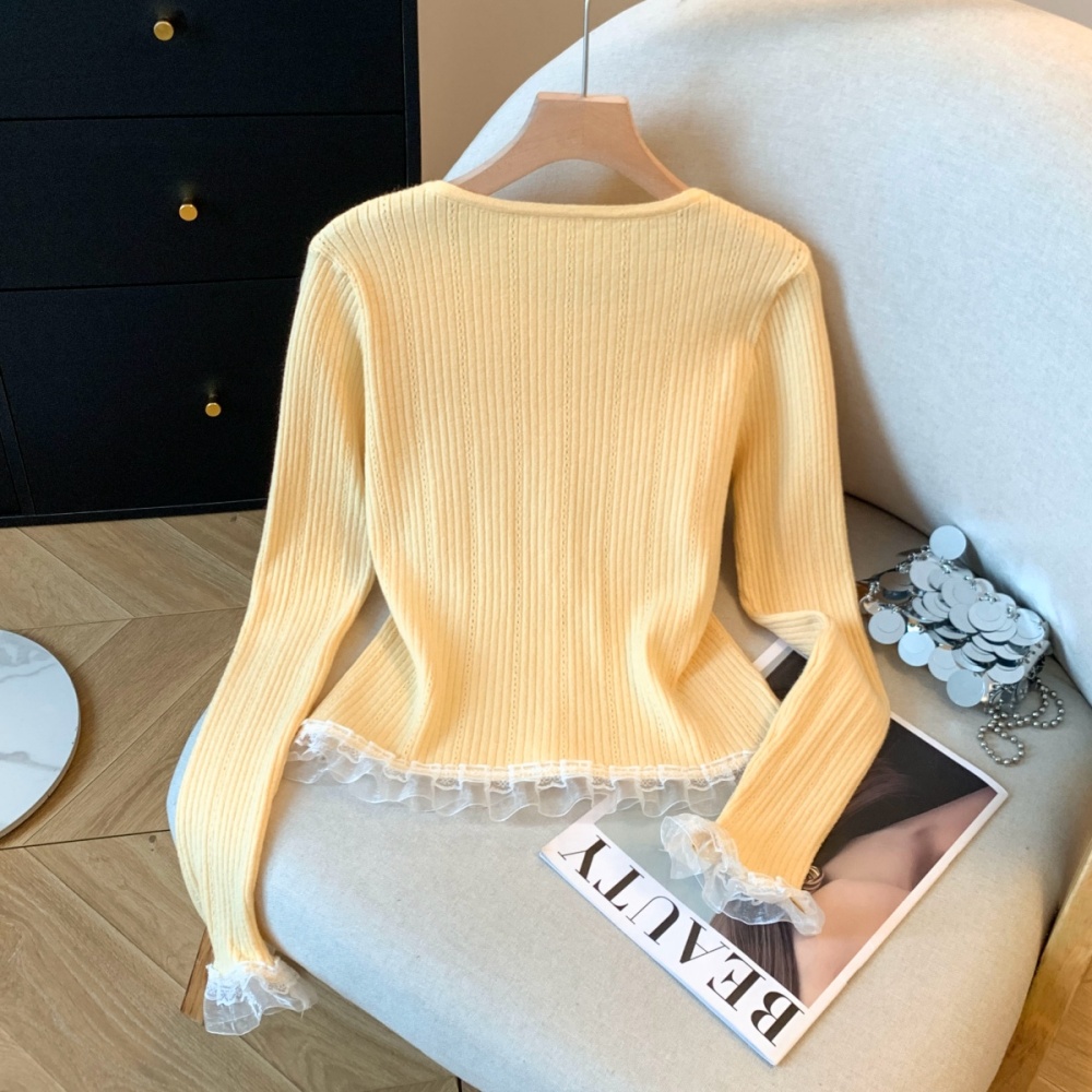Inside the ride splice knitted tops long sleeve buckle cardigan