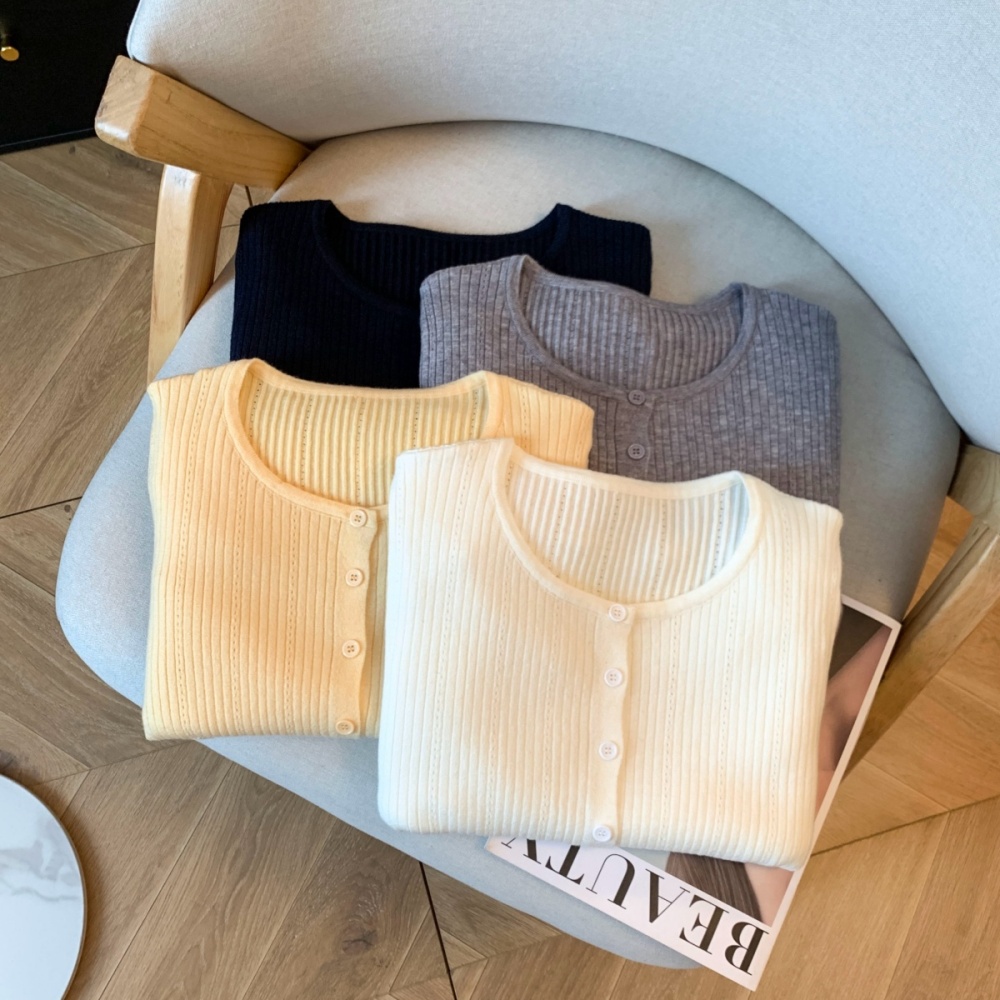 Inside the ride splice knitted tops long sleeve buckle cardigan