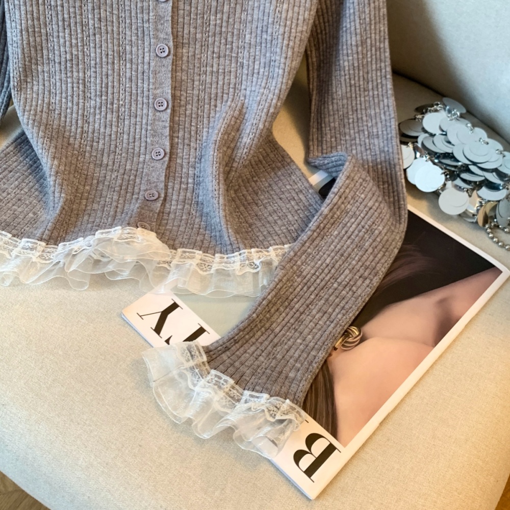 Inside the ride splice knitted tops long sleeve buckle cardigan