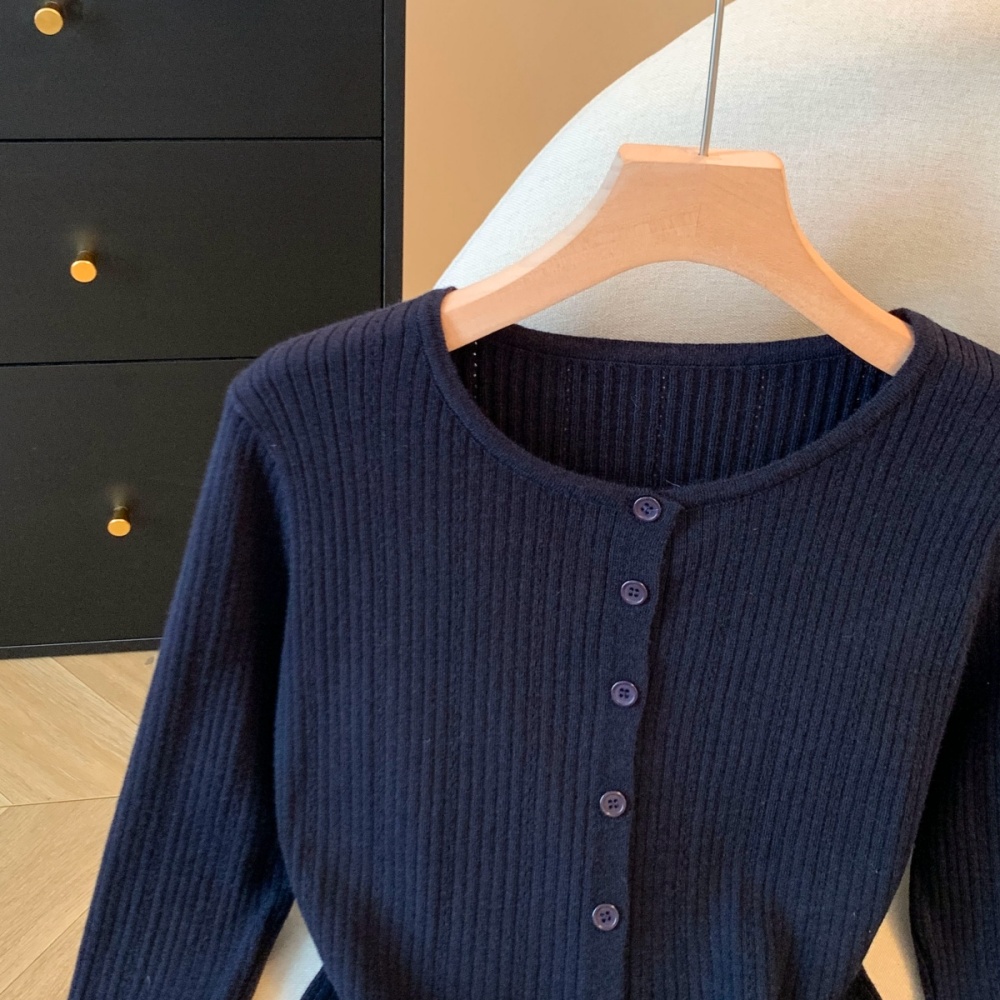 Inside the ride splice knitted tops long sleeve buckle cardigan