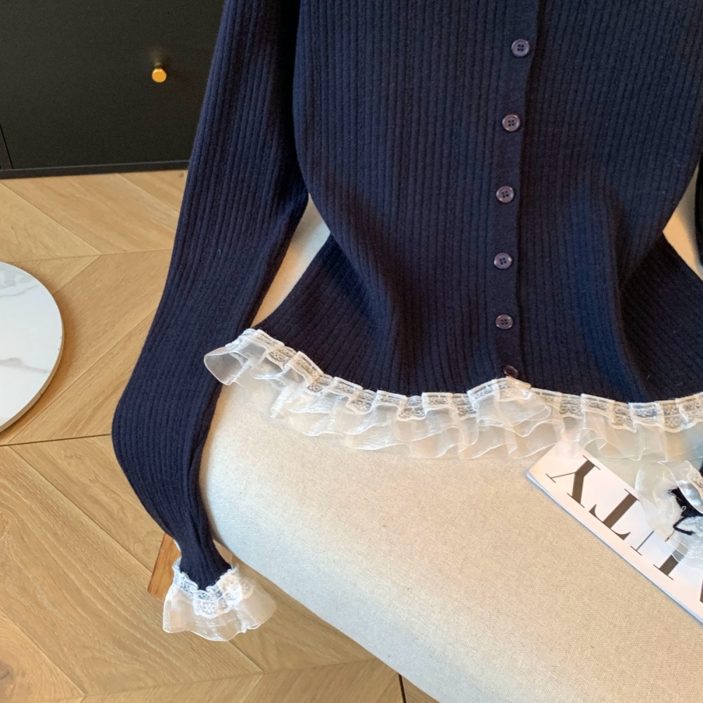 Inside the ride splice knitted tops long sleeve buckle cardigan