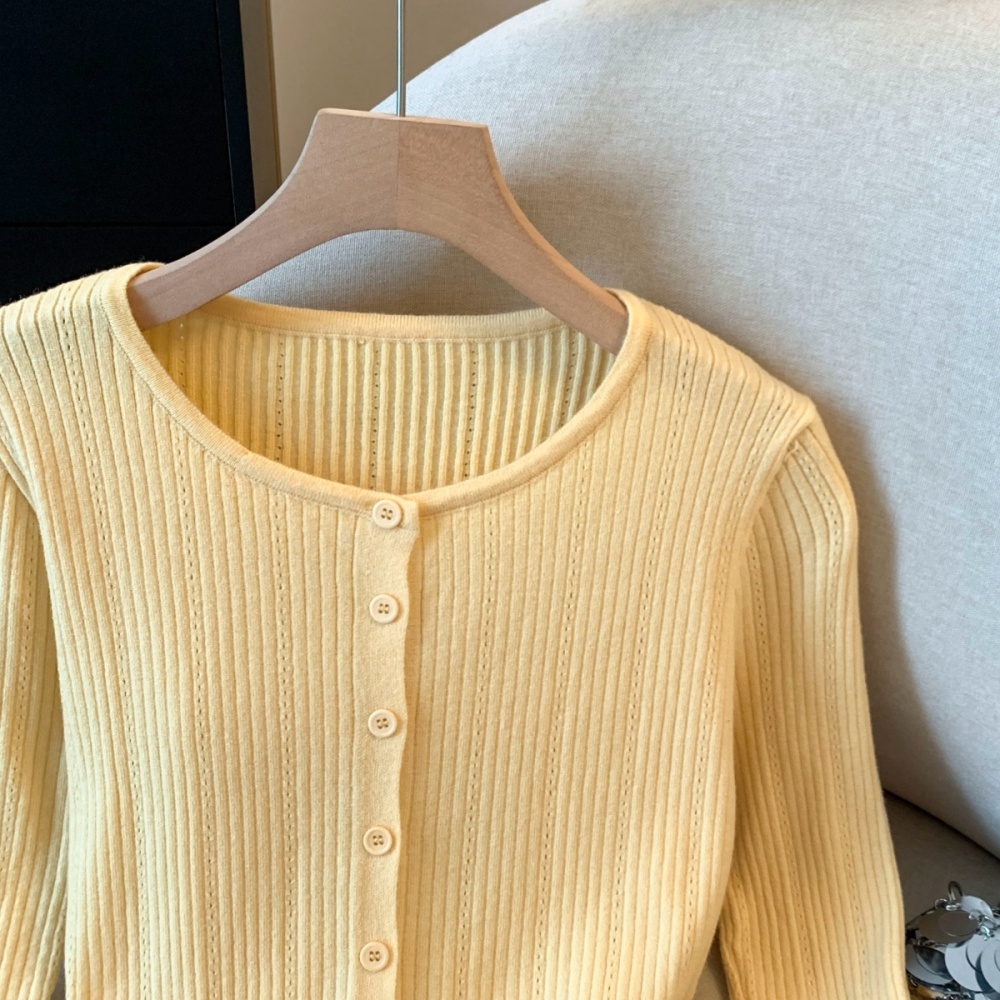 Inside the ride splice knitted tops long sleeve buckle cardigan